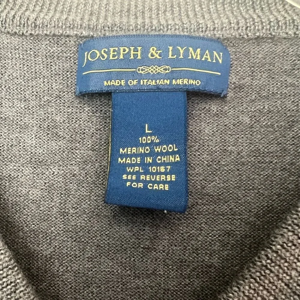 Joseph & Lyman Men's 100% Italian Merino Wool Gray V-Neck Sweater Vest sz L